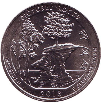Монета 25 центов (D). 2018 год, США. Национальные озёрные побережья живописных камней. Парк № 41.