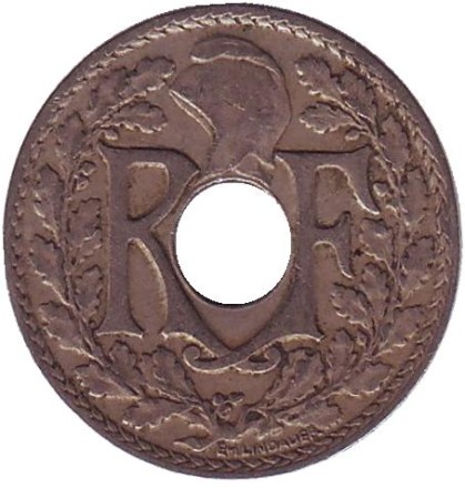 Монета 10 сантимов. 1921 год, Франция. Монета 10 сантимов. 1921 год, Франция.