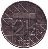 Монета 2,5 гульдена, 1982 год, Нидерланды. Монета 2,5 гульдена, 1982 год, Нидерланды.