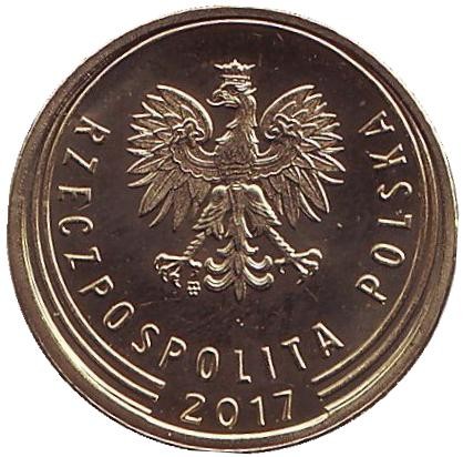 Монета 5 грошей. 2017 год, Польша. Дубовые листья. Монета 5 грошей. 2017 год, Польша. Дубовые листья.