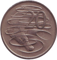 Монета 20 центов. 1975 год, Австралия. Утконос. Монета 20 центов. 1975 год, Австралия. Утконос.