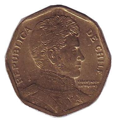Монета 5 песо. 2000 год, Чили. Бернардо О’Хиггинс.