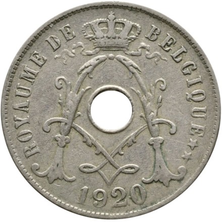 Монета 25 сантимов. 1920 год, Бельгия. (Belgique)