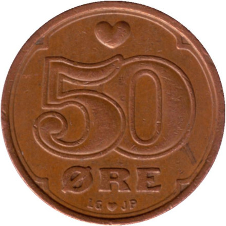 Монета 50 эре. 2000 год, Дания.