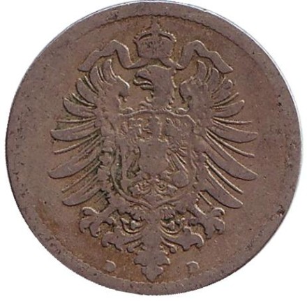 Монета 10 пфеннигов. 1888 год (D), Германская империя. Монета 10 пфеннигов. 1888 год (D), Германская империя.