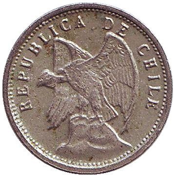 Монета 5 сентаво. 1928 год, Чили. Монета 5 сентаво. 1928 год, Чили.