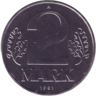 Монета 2 марки. 1981 год (A), ГДР. BU. Монета 2 марки. 1981 год (A), ГДР. BU.