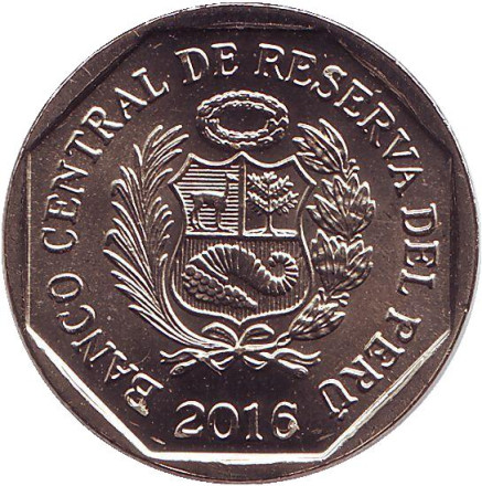 Монета 1 соль. 2016 год, Перу. Кабеса де Вака.