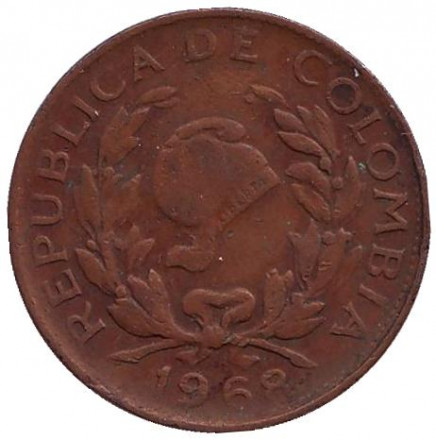 Монета 5 сентаво. 1968 год, Колумбия. Монета 5 сентаво. 1968 год, Колумбия.