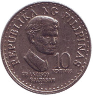 Монета 10 сентимо. 1976 год, Филиппины.