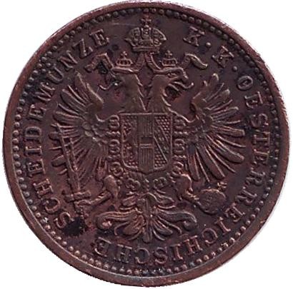 Монета 1 крейцер. 1891 год, Австро-Венгерская империя. Австрийский тип. Монета 1 крейцер. 1891 год, Австро-Венгерская империя. Австрийский тип.