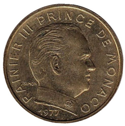 Монета 10 сантимов. 1977 год, Монако. Монета 10 сантимов. 1977 год, Монако.