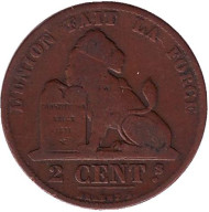 Монета 2 сантима. 1873 год, Бельгия. Монета 2 сантима. 1873 год, Бельгия.