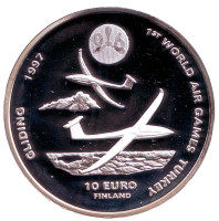 Всемирные воздушные игры в Турции. Планеры. Монета 10 евро. 1996 год, Финляндия.