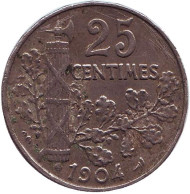 Монета 25 сантимов. 1904 год, Франция. Монета 25 сантимов. 1904 год, Франция.