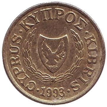 Монета 1 цент. 1993 год, Кипр. Птица.