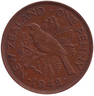 Монета 1 пенни, 1942 год, Новая Зеландия. Новозеландский туи. Монета 1 пенни, 1942 год, Новая Зеландия. Новозеландский туи.