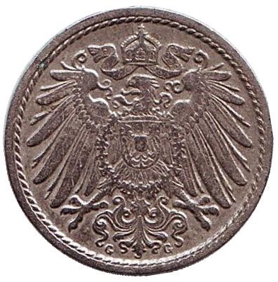 Монета 5 пфеннигов. 1905 год (G), Германская империя.