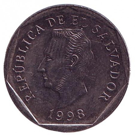 Монета 10 сентаво. 1998 год, Сальвадор. Монета 10 сентаво. 1998 год, Сальвадор.