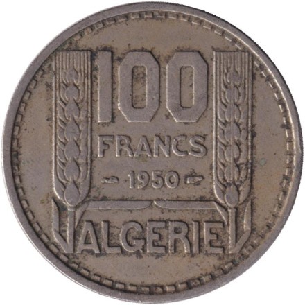 Монета 100 франков. 1950 год, Алжир.