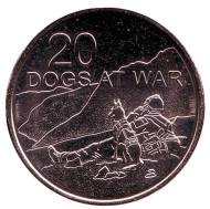 Монета 20 центов. 2016 год, Австралия. Собаки на войне. (Боевые собаки).