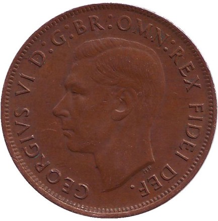 Монета 1 пенни. 1951 год, Австралия. (Без точки) Кенгуру.