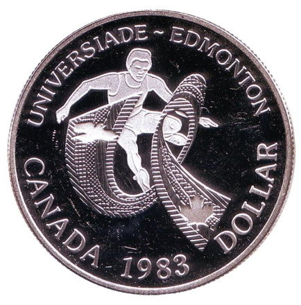 Монета 1 доллар. 1983 год, Канада. Proof. XII Универсиада в Эдмонтоне.