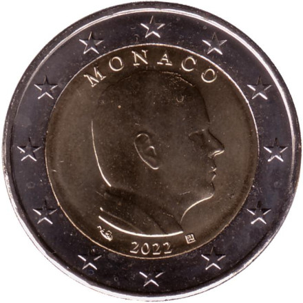Монета 2 евро. 2022 год, Монако. Альберт II.