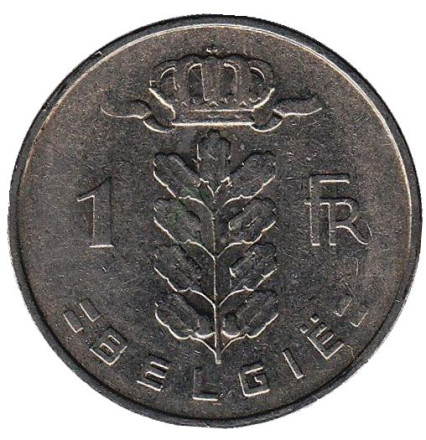 Монета 1 франк. 1963 год, Бельгия. (Belgie)