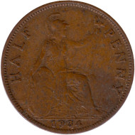 Монета 1/2 пенни. 1934 год, Великобритания. Монета 1/2 пенни. 1934 год, Великобритания.