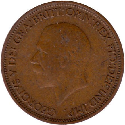 Монета 1/2 пенни. 1934 год, Великобритания. Монета 1/2 пенни. 1934 год, Великобритания.
