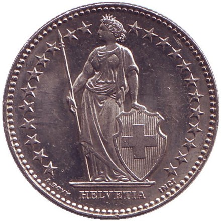 Монета 2 франка. 2009 год, Швейцария. Гельвеция.