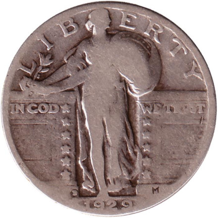 Монета 25 центов. 1929 год (D), США.