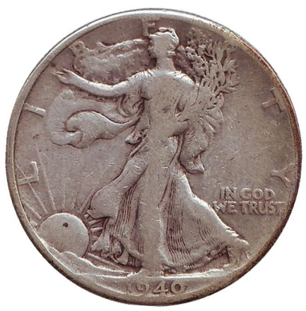 Монета 50 центов. 1940 год, США. Шагающая свобода.
