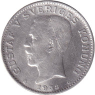 Монета 1 крона. 1938 год, Швеция. Густав V. Монета 1 крона. 1938 год, Швеция. Густав V.