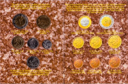 Набор монет Финляндии в буклете (5 шт. с жетоном). 1999 год, Финляндия. (Выпуск 2). Председательство Финляндии в ЕС.