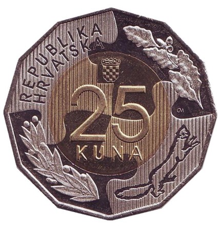 Монета 25 кун. 2017 год, Хорватия. 25 лет членству Хорватии в ООН. Монета 25 кун. 2017 год, Хорватия. 25 лет членству Хорватии в ООН.