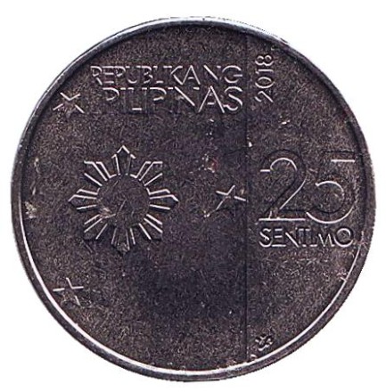 Монета 25 сентимо. 2018 год, Филиппины. Дилления филиппинская. Монета 25 сентимо. 2018 год, Филиппины. Дилления филиппинская.