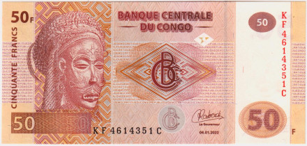 Банкнота 50 франков. 2022 год, Конго.