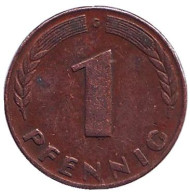 Монета 1 пфенниг. 1948 год (G), ФРГ. Дубовые листья. Монета 1 пфенниг. 1948 год (G), ФРГ. Дубовые листья.