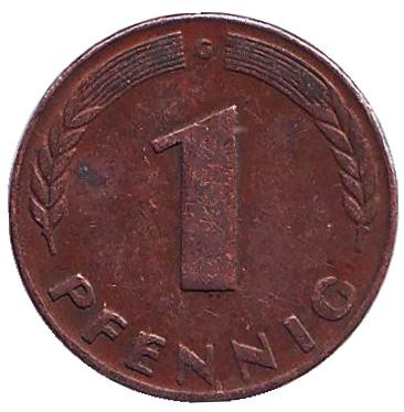 Монета 1 пфенниг. 1948 год (G), ФРГ. Дубовые листья.