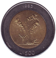 Монета 500 лир. 1983 год, Сан-Марино. Угроза ядерной войны. Монета 500 лир. 1983 год, Сан-Марино. Угроза ядерной войны.