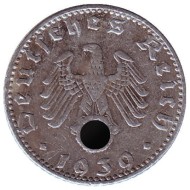 Монета 50 рейхспфеннигов. 1939 год, Германия (Третий Рейх). (J). Монета 50 рейхспфеннигов. 1939 год, Германия (Третий Рейх). (J).