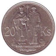 Монета 20 крон, 1941 год, Словакия. Кирилл и Мефодий. Монета 20 крон, 1941 год, Словакия. Кирилл и Мефодий.