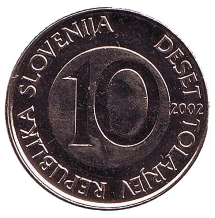 Монета 10 толаров. 2002 год, Словения. UNC. Лошадь. Монета 10 толаров. 2002 год, Словения. UNC. Лошадь.