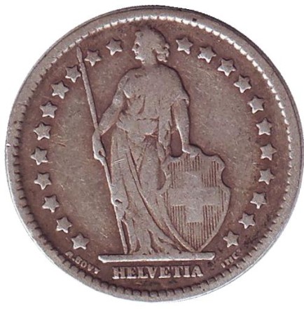 Монета 1 франк. 1911 год, Швейцария. Гельвеция.