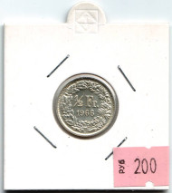 Монета 1/2 франка. 1966 год, Швейцария.