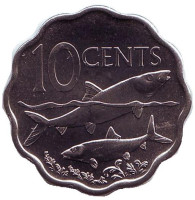 Рыбы. Монета 10 центов, 2007 год, Багамские острова. UNC.