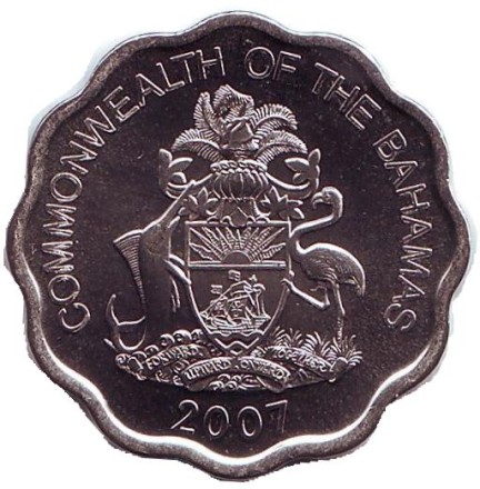 Монета 10 центов, 2007 год, Багамские острова. Рыбы. Монета 10 центов, 2007 год, Багамские острова. Рыбы.