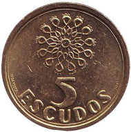 Монета 5 эскудо. 1996 год, Португалия. Монета 5 эскудо. 1996 год, Португалия.